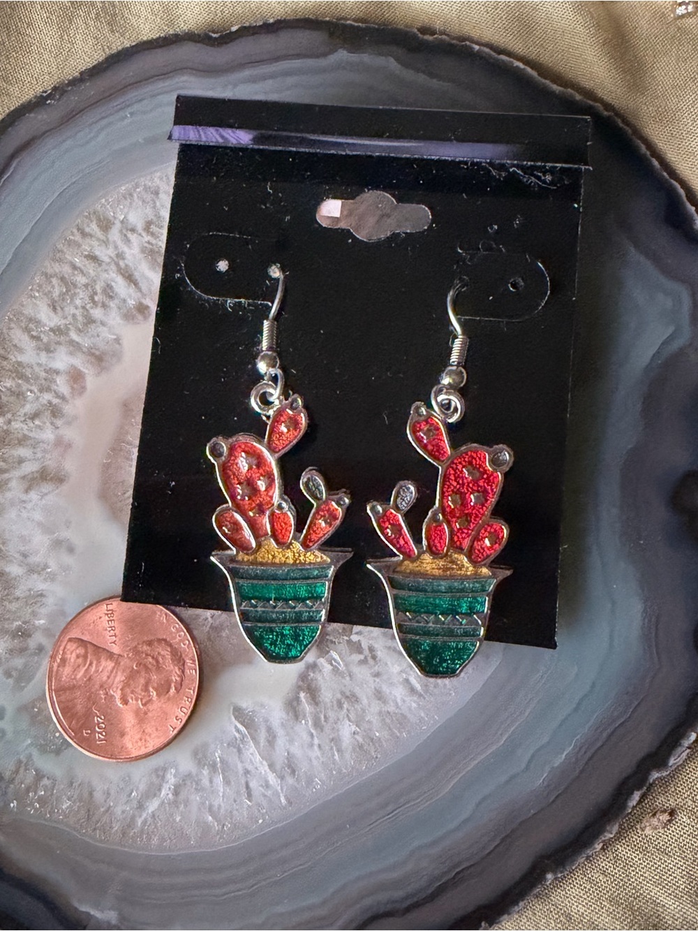Premier Designs Red Cactus Earrings with Green Pot